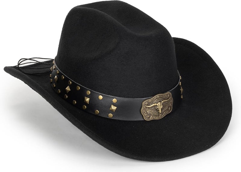 Vikodah Vintage Western Cowboy Hat for Men Women - Wide Brim Cowgirl Fedora Hats with Braided Rope Band M - Image 1